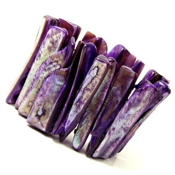 Purple Mother of Pearl Rustic Beach Resort Pool Sea Shell MOP Stretch Bracelet - Picture 1 of 2